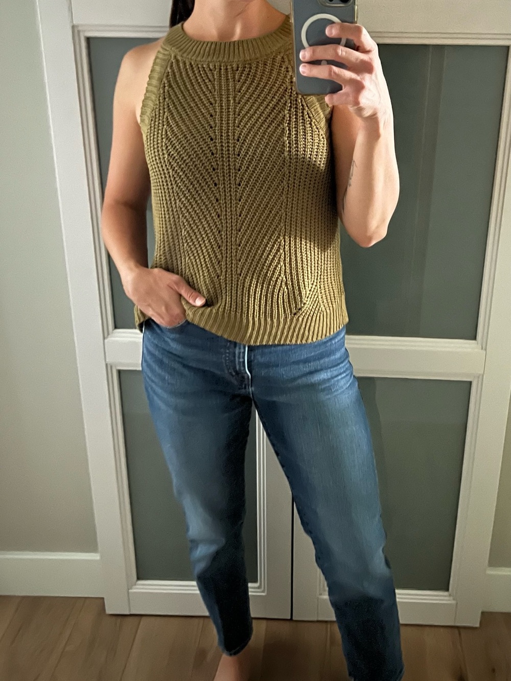 Nine West Sleeveless Knit Tank Sweater in Olive